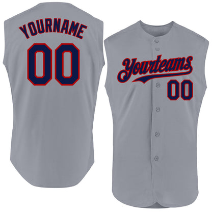 Custom Gray Navy-Red Authentic Sleeveless Baseball Jersey - Sky-Custom