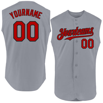 Custom Gray Red-Black Authentic Sleeveless Baseball Jersey - Sky-Custom