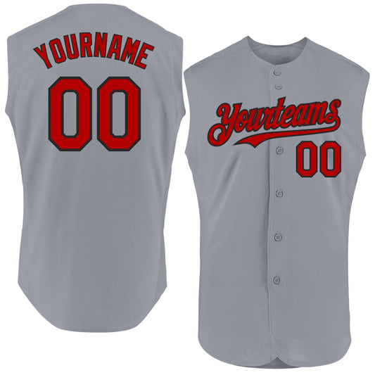 Custom Gray Red-Black Authentic Sleeveless Baseball Jersey - Sky-Custom
