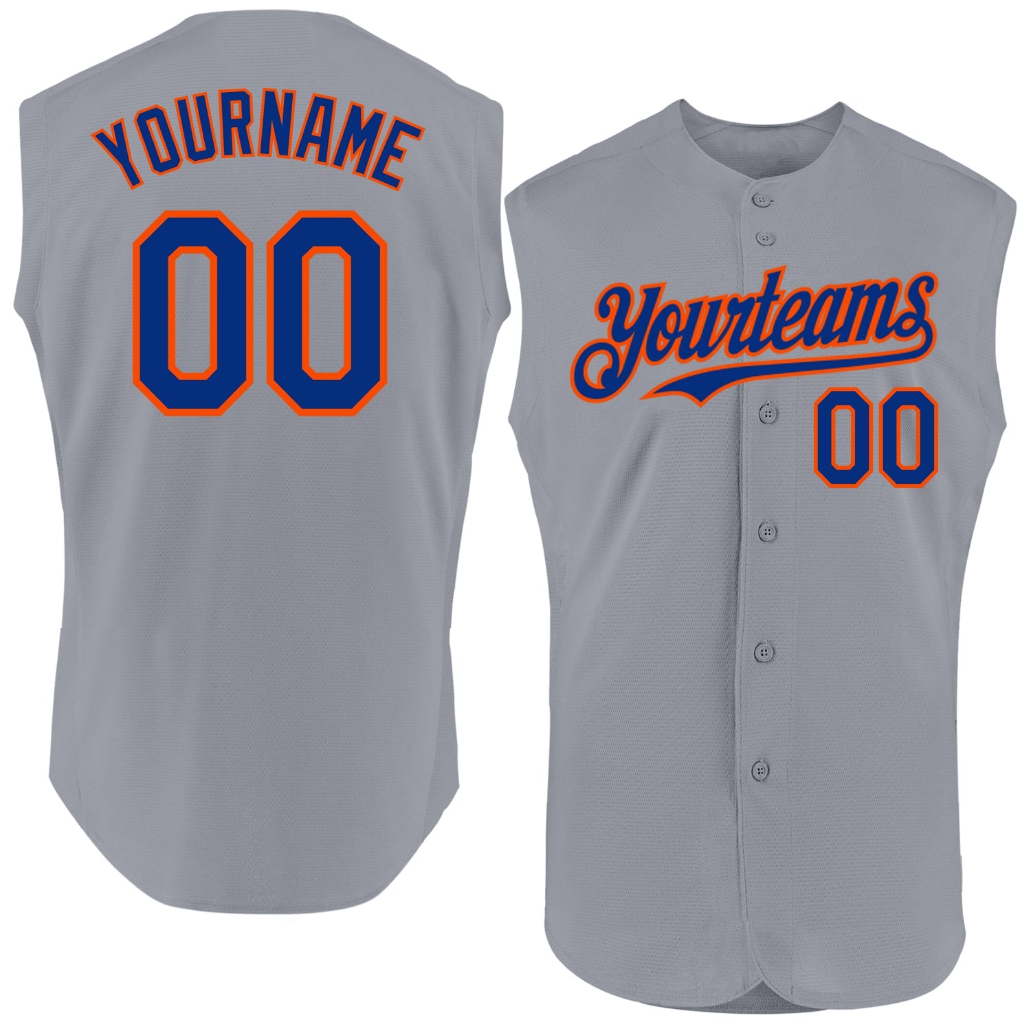 Custom Gray Royal-Orange Authentic Sleeveless Baseball Jersey - Sky-Custom