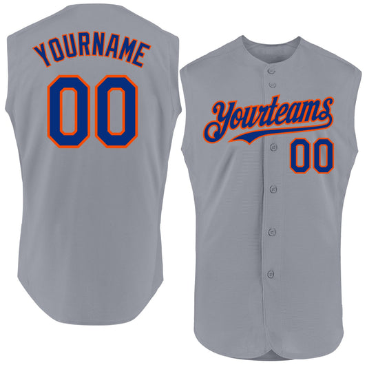 Custom Gray Royal-Orange Authentic Sleeveless Baseball Jersey - Sky-Custom