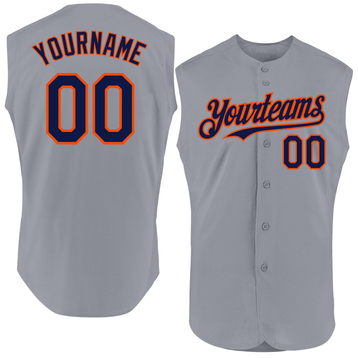 Custom Gray Navy-Orange Authentic Sleeveless Baseball Jersey - Sky-Custom