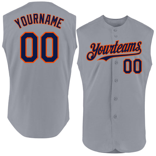Custom Gray Navy-Orange Authentic Sleeveless Baseball Jersey - Sky-Custom