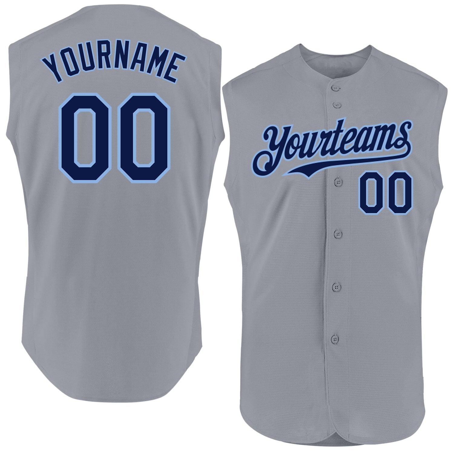 Custom Gray Navy-Light Blue Authentic Sleeveless Baseball Jersey - Sky-Custom