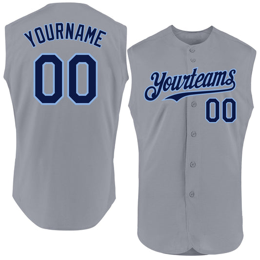 Custom Gray Navy-Light Blue Authentic Sleeveless Baseball Jersey - Sky-Custom