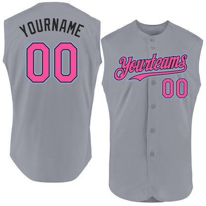 Custom Gray Pink Black-Light Blue Authentic Sleeveless Baseball Jersey - Sky-Custom