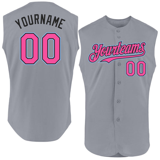 Custom Gray Pink Black-Light Blue Authentic Sleeveless Baseball Jersey - Sky-Custom