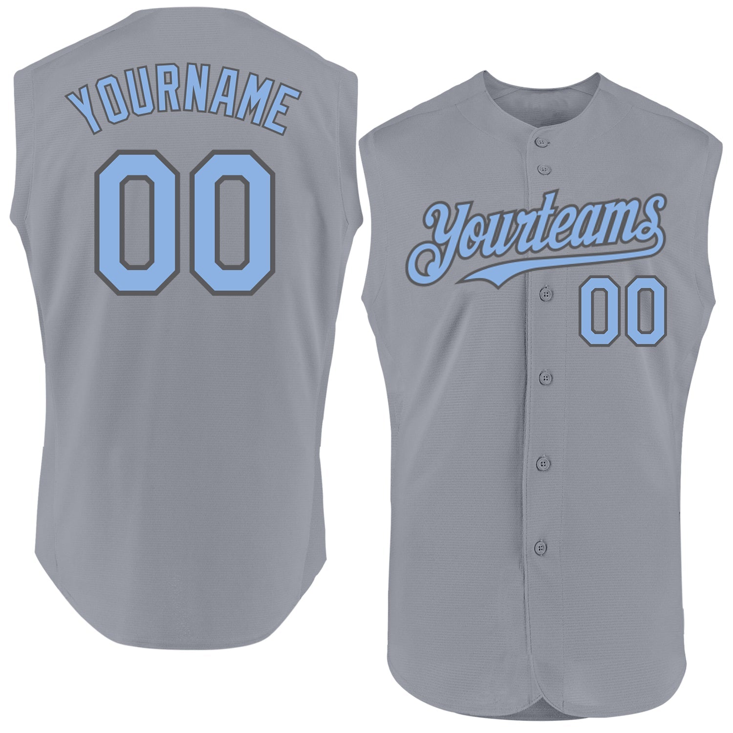 Custom Gray Light Blue-Steel Gray Authentic Sleeveless Baseball Jersey - Sky-Custom