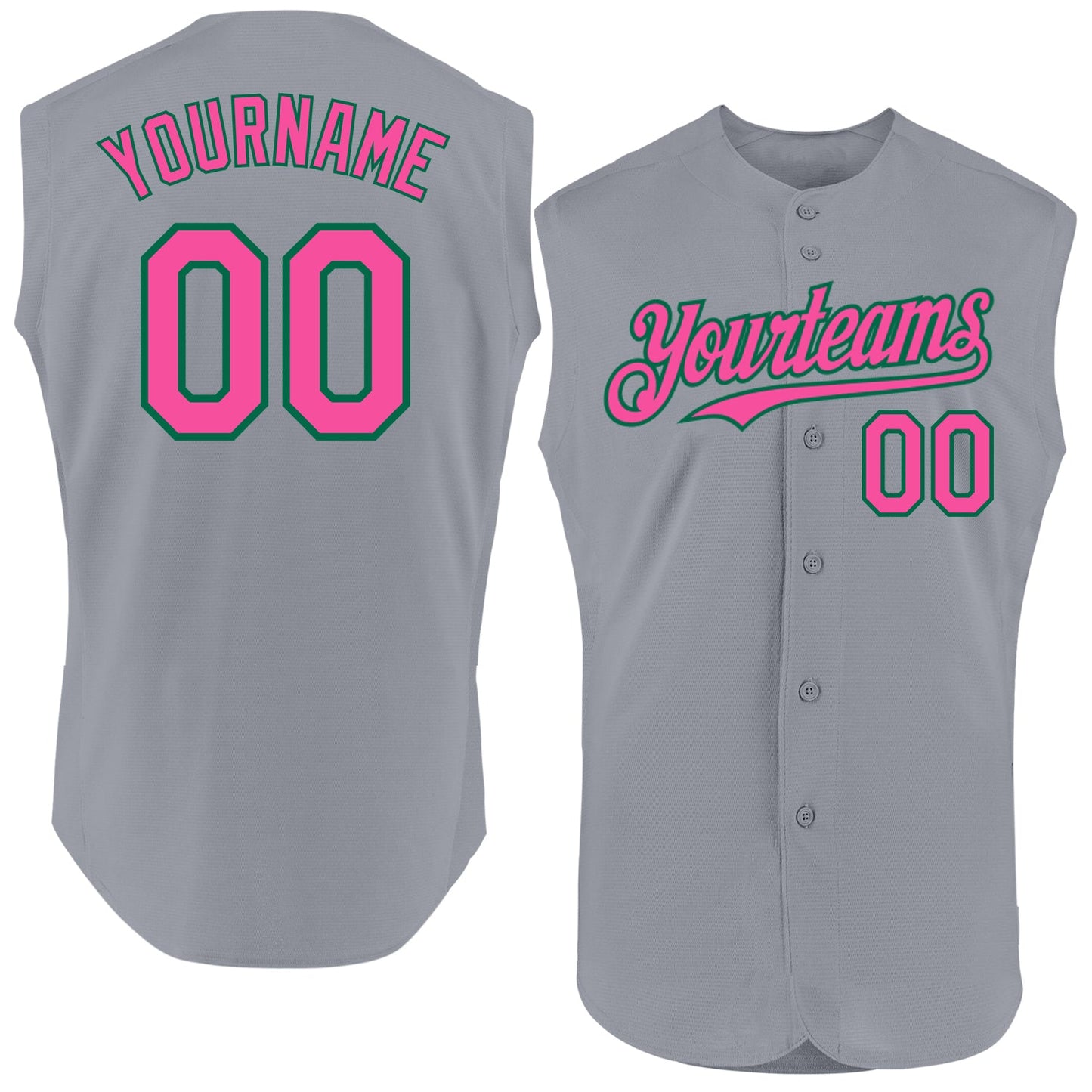Custom Gray Pink-Kelly Green Authentic Sleeveless Baseball Jersey - Sky-Custom