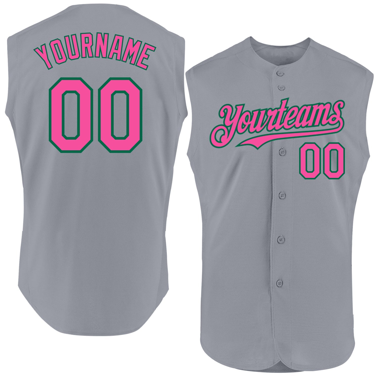 Custom Gray Pink-Kelly Green Authentic Sleeveless Baseball Jersey - Sky-Custom