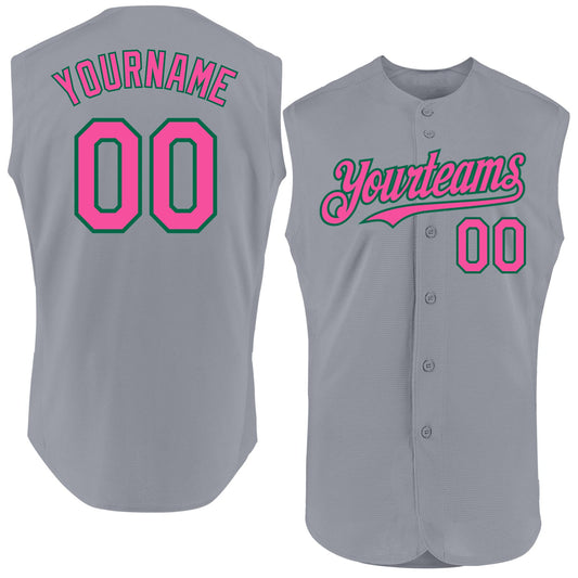 Custom Gray Pink-Kelly Green Authentic Sleeveless Baseball Jersey - Sky-Custom