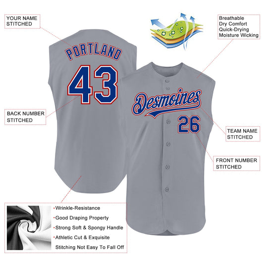 Custom Gray Royal-Red Authentic Sleeveless Baseball Jersey - Sky-Custom