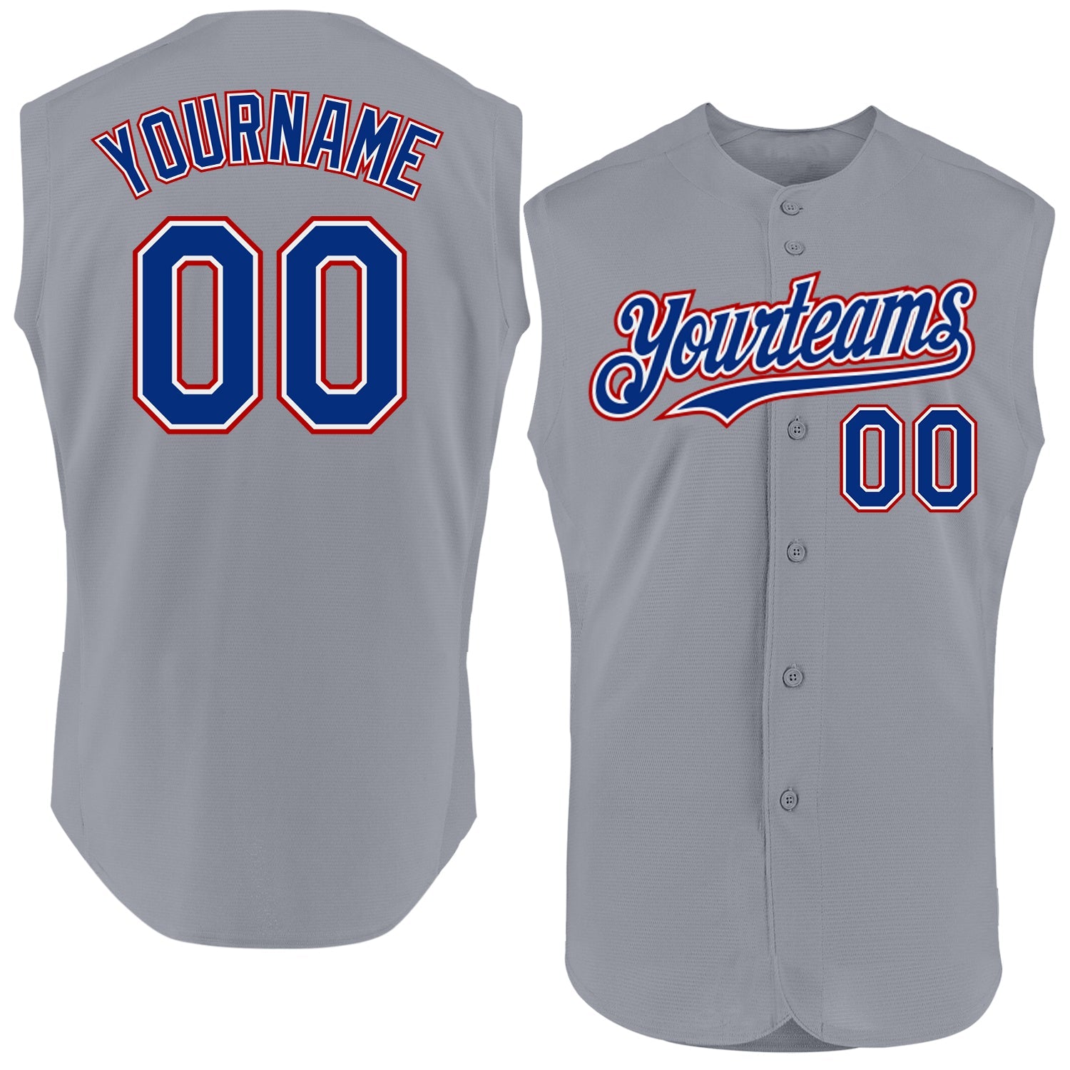 Custom Gray Royal-Red Authentic Sleeveless Baseball Jersey - Sky-Custom