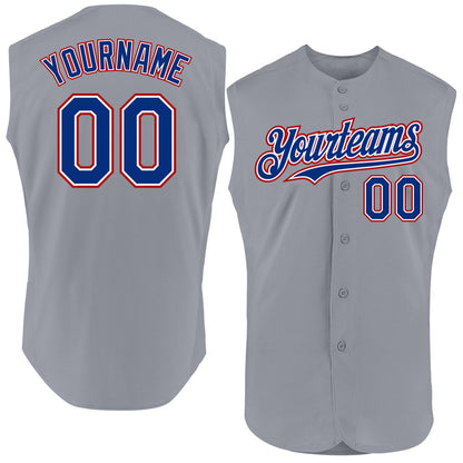 Custom Gray Royal-Red Authentic Sleeveless Baseball Jersey - Sky-Custom