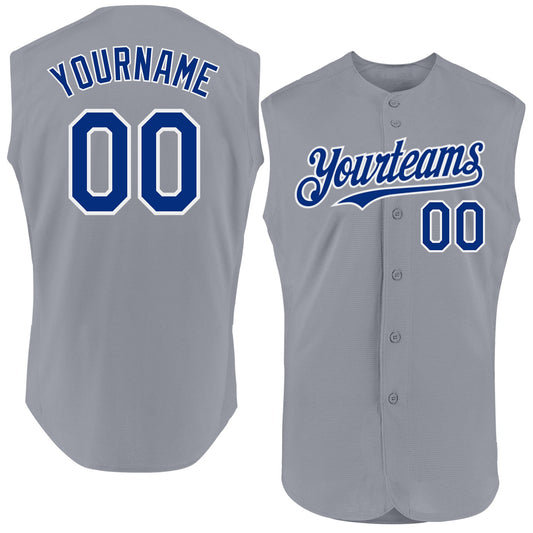 Custom Gray Royal-White Authentic Sleeveless Baseball Jersey - Sky-Custom
