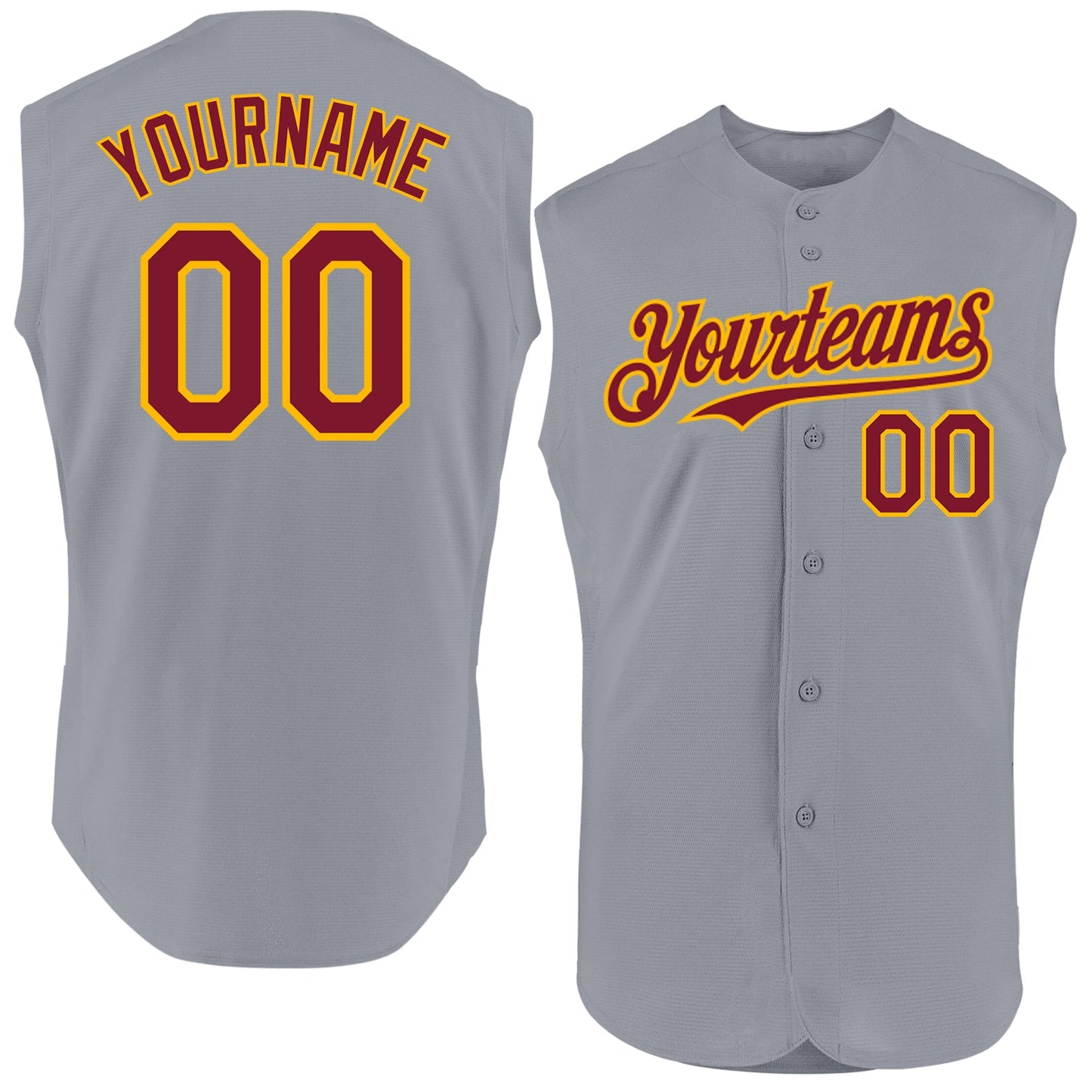 Custom Gray Crimson-Gold Authentic Sleeveless Baseball Jersey - Sky-Custom