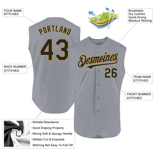 Custom Gray Black-Old Gold Authentic Sleeveless Baseball Jersey - Sky-Custom