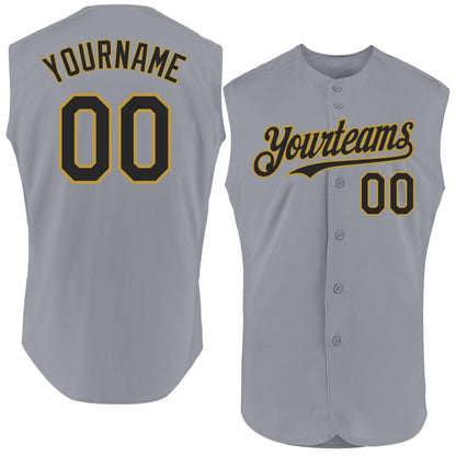 Custom Gray Black-Old Gold Authentic Sleeveless Baseball Jersey - Sky-Custom