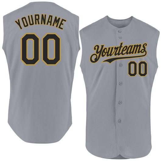 Custom Gray Black-Old Gold Authentic Sleeveless Baseball Jersey - Sky-Custom
