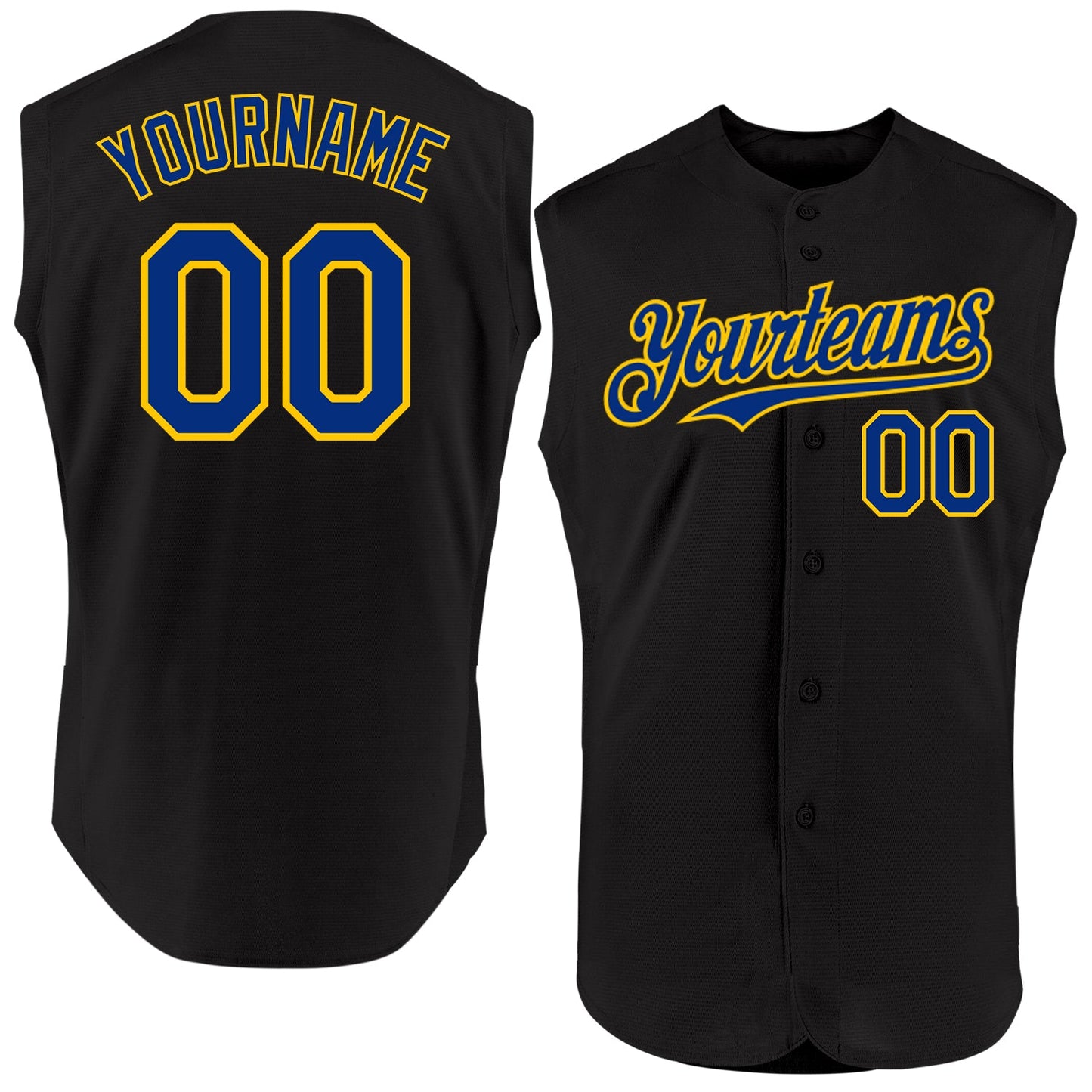 Custom Black Royal-Yellow Authentic Sleeveless Baseball Jersey - Sky-Custom