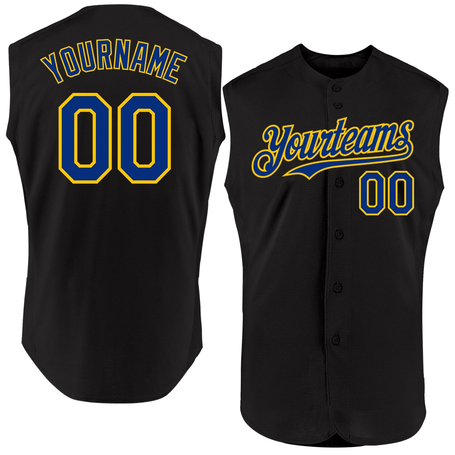 Custom Black Royal-Yellow Authentic Sleeveless Baseball Jersey - Sky-Custom