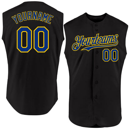 Custom Black Royal-Yellow Authentic Sleeveless Baseball Jersey - Sky-Custom
