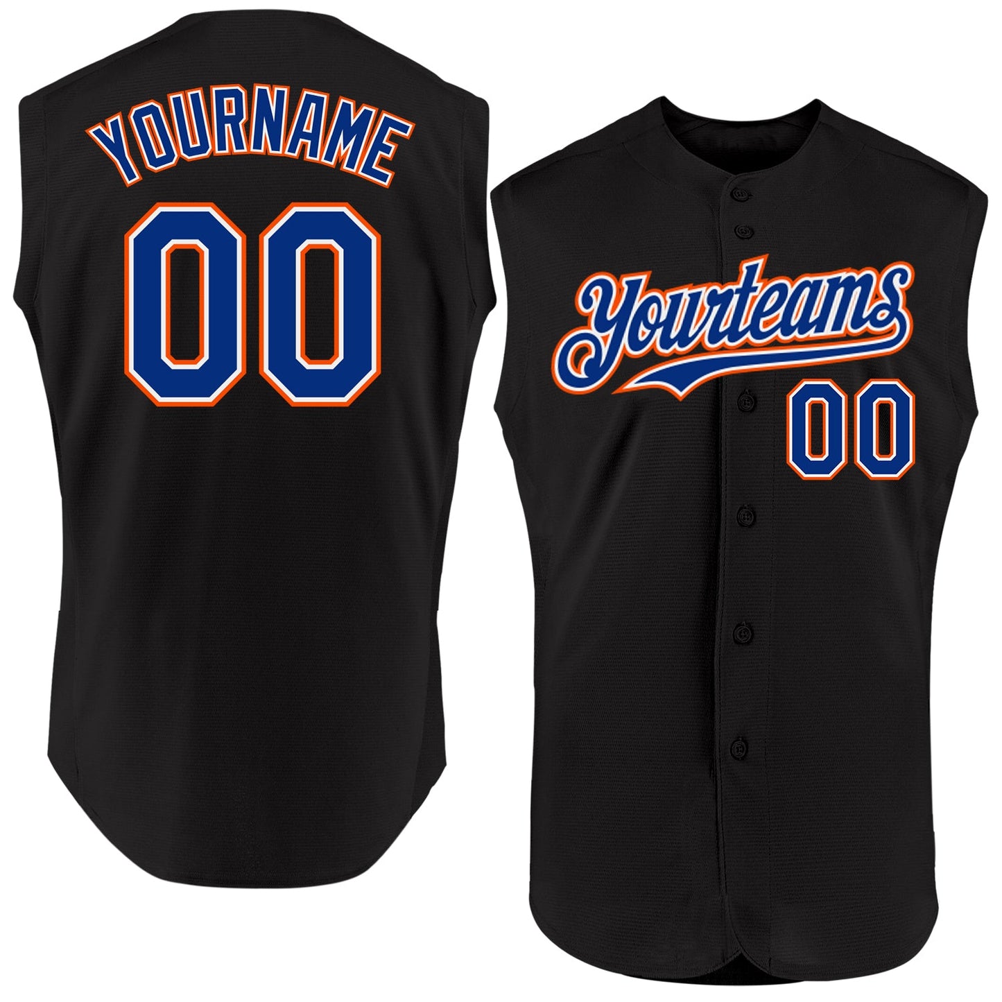 Custom Black Royal-Orange Authentic Sleeveless Baseball Jersey - Sky-Custom