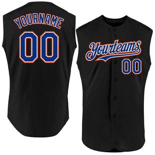 Custom Black Royal-Orange Authentic Sleeveless Baseball Jersey - Sky-Custom