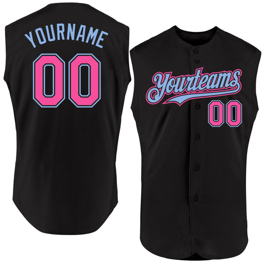 Custom Black Pink-Light Blue Authentic Sleeveless Baseball Jersey - Sky-Custom