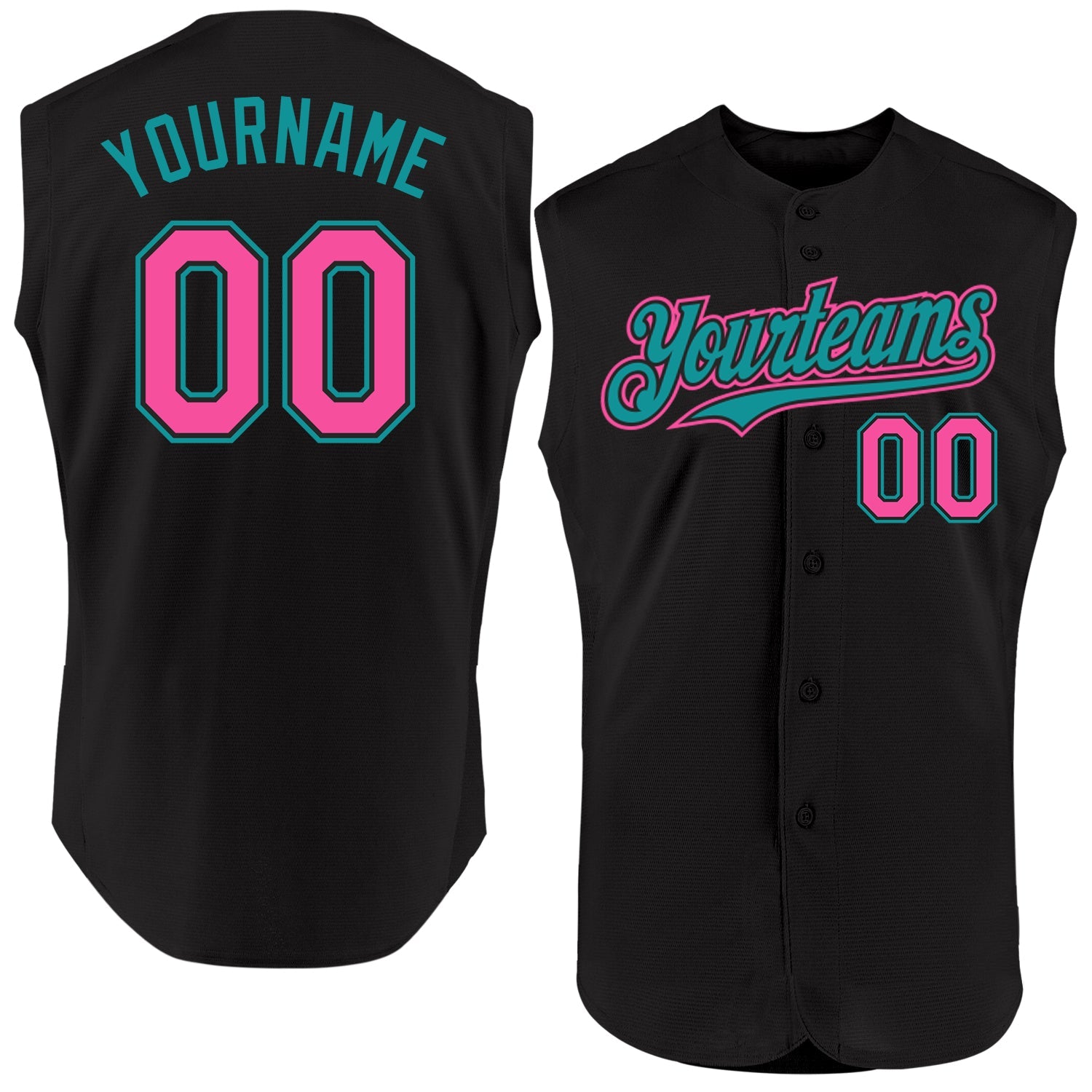 Custom Black Pink-Teal Authentic Sleeveless Baseball Jersey - Sky-Custom