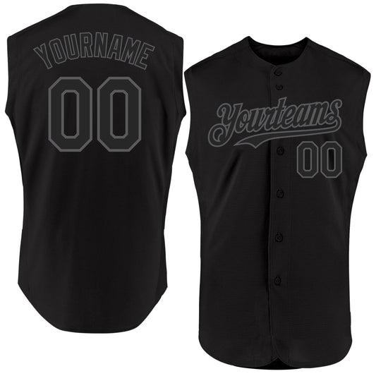 Custom Black Steel Gray Authentic Sleeveless Baseball Jersey - Sky-Custom