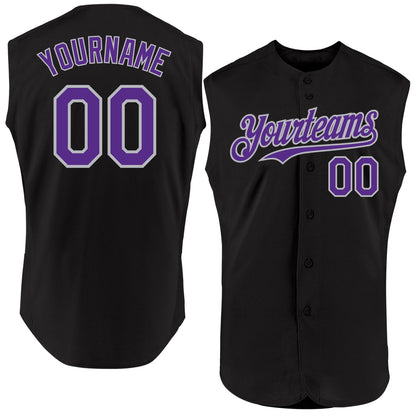 Custom Black Purple-Gray Authentic Sleeveless Baseball Jersey - Sky-Custom
