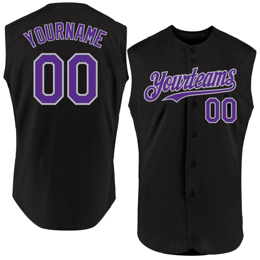 Custom Black Purple-Gray Authentic Sleeveless Baseball Jersey - Sky-Custom
