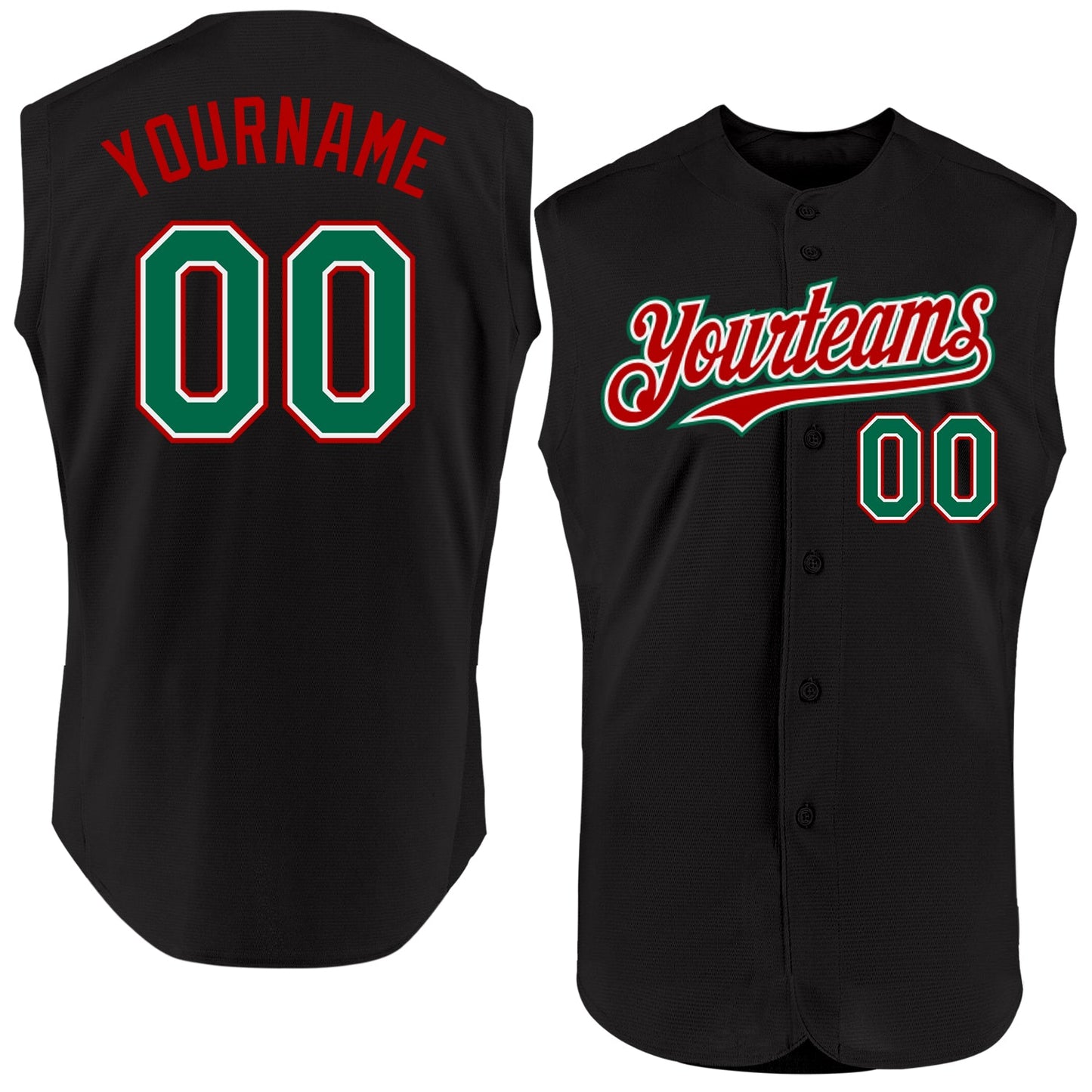 Custom Black Kelly Green-Red Authentic Sleeveless Baseball Jersey - Sky-Custom