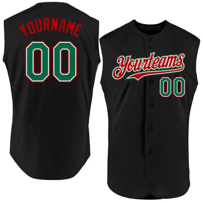 Custom Black Kelly Green-Red Authentic Sleeveless Baseball Jersey - Sky-Custom