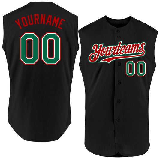 Custom Black Kelly Green-Red Authentic Sleeveless Baseball Jersey - Sky-Custom