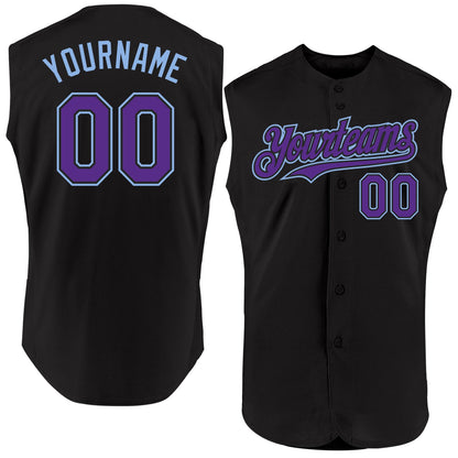 Custom Black Purple-Light Blue Authentic Sleeveless Baseball Jersey - Sky-Custom