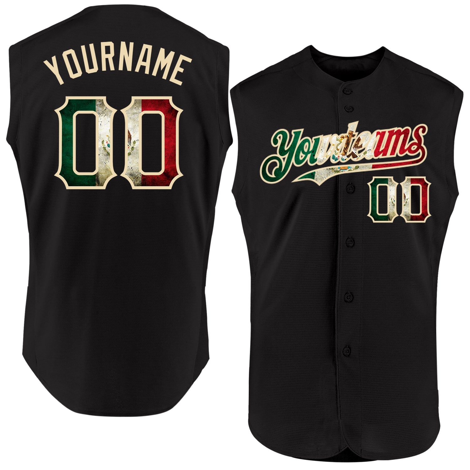 Custom Black Vintage Mexican Flag-Cream Authentic Sleeveless Baseball Jersey - Sky-Custom