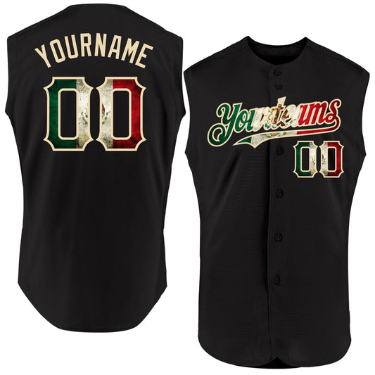Custom Black Vintage Mexican Flag-Cream Authentic Sleeveless Baseball Jersey - Sky-Custom