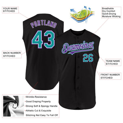 Custom Black Teal-Purple Authentic Sleeveless Baseball Jersey - Sky-Custom