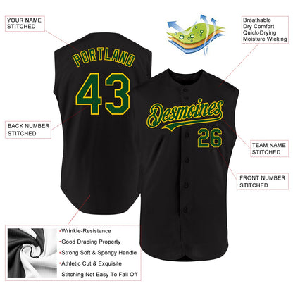 Custom Black Green-Yellow Authentic Sleeveless Baseball Jersey - Sky-Custom
