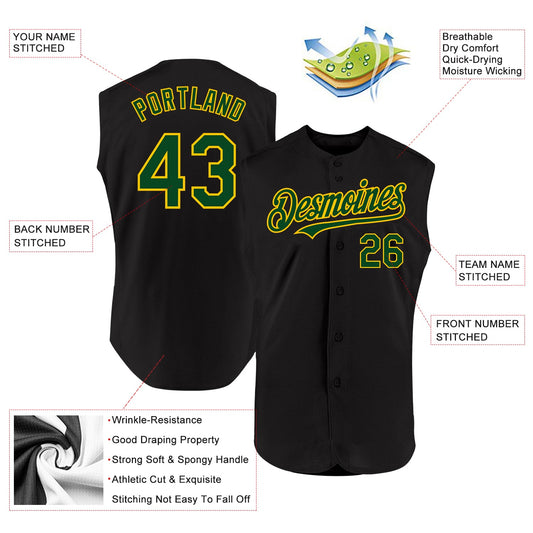 Custom Black Green-Yellow Authentic Sleeveless Baseball Jersey - Sky-Custom