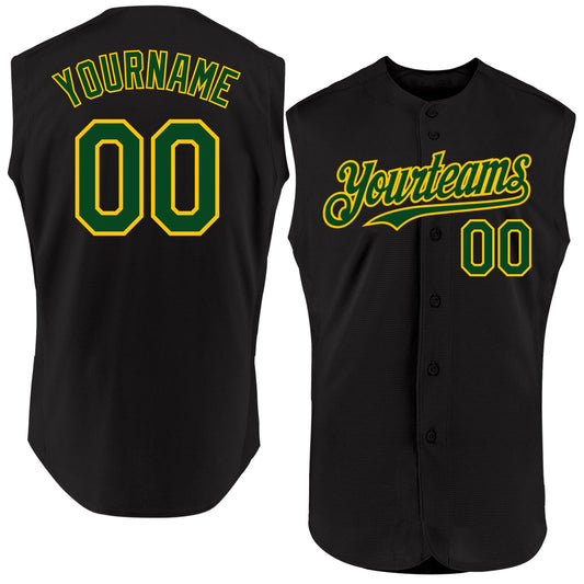Custom Black Green-Yellow Authentic Sleeveless Baseball Jersey - Sky-Custom