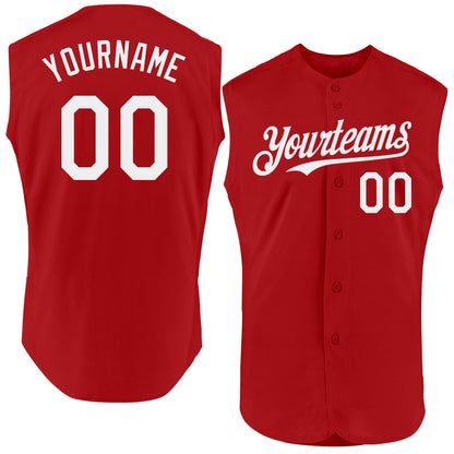 Custom Red White Authentic Sleeveless Baseball Jersey - Sky-Custom