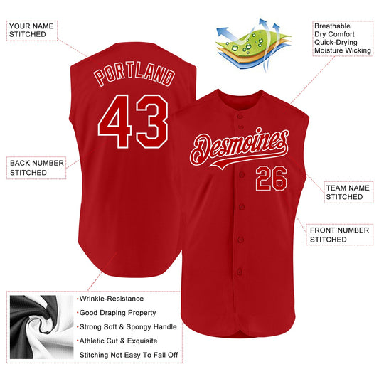 Custom Red White Authentic Sleeveless Baseball Jersey - Sky-Custom
