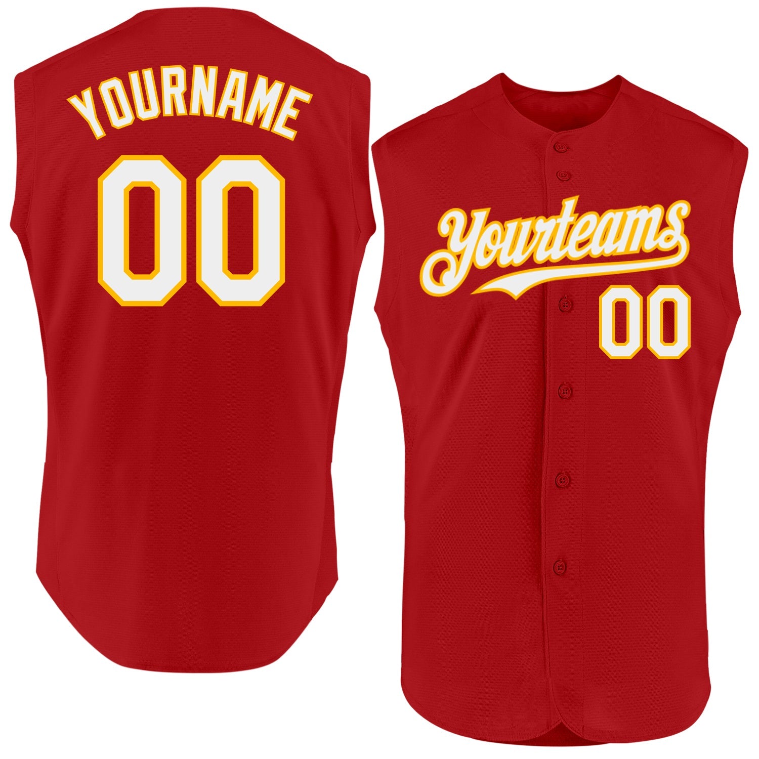 Custom Red White-Gold Authentic Sleeveless Baseball Jersey - Sky-Custom