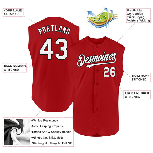Custom Red White-Black Authentic Sleeveless Baseball Jersey - Sky-Custom
