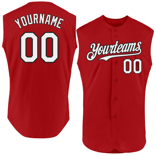 Custom Red White-Black Authentic Sleeveless Baseball Jersey - Sky-Custom