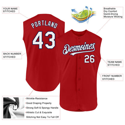 Custom Red White-Navy Authentic Sleeveless Baseball Jersey - Sky-Custom