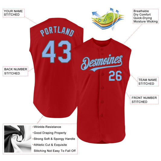 Custom Red Light Blue-Steel Gray Authentic Sleeveless Baseball Jersey - Sky-Custom